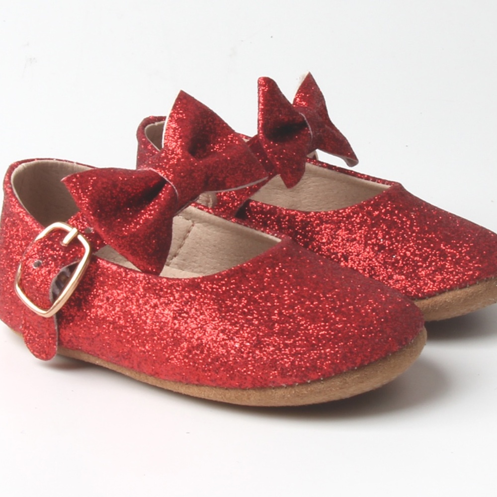 Starbie Mary Janes Red Glitter with Bow Baby Shoes Toddler shoes Formal dress